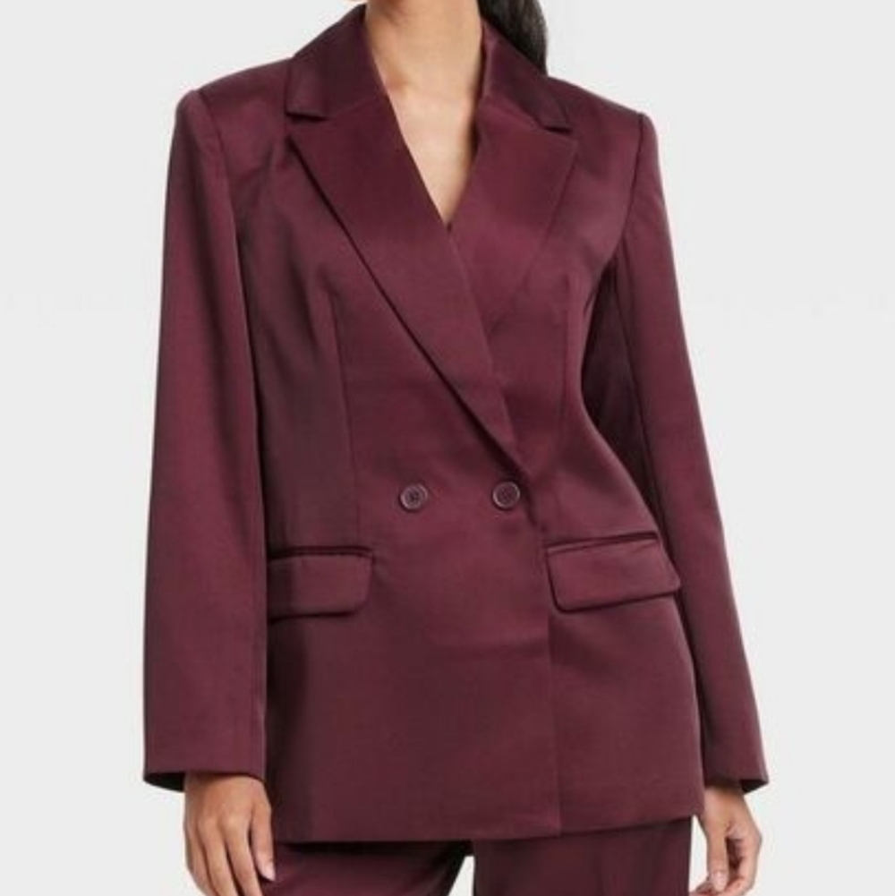 A NEW DAY BURGUNDY SATIN DOUBLE BREASTED BLAZER SIZE XL